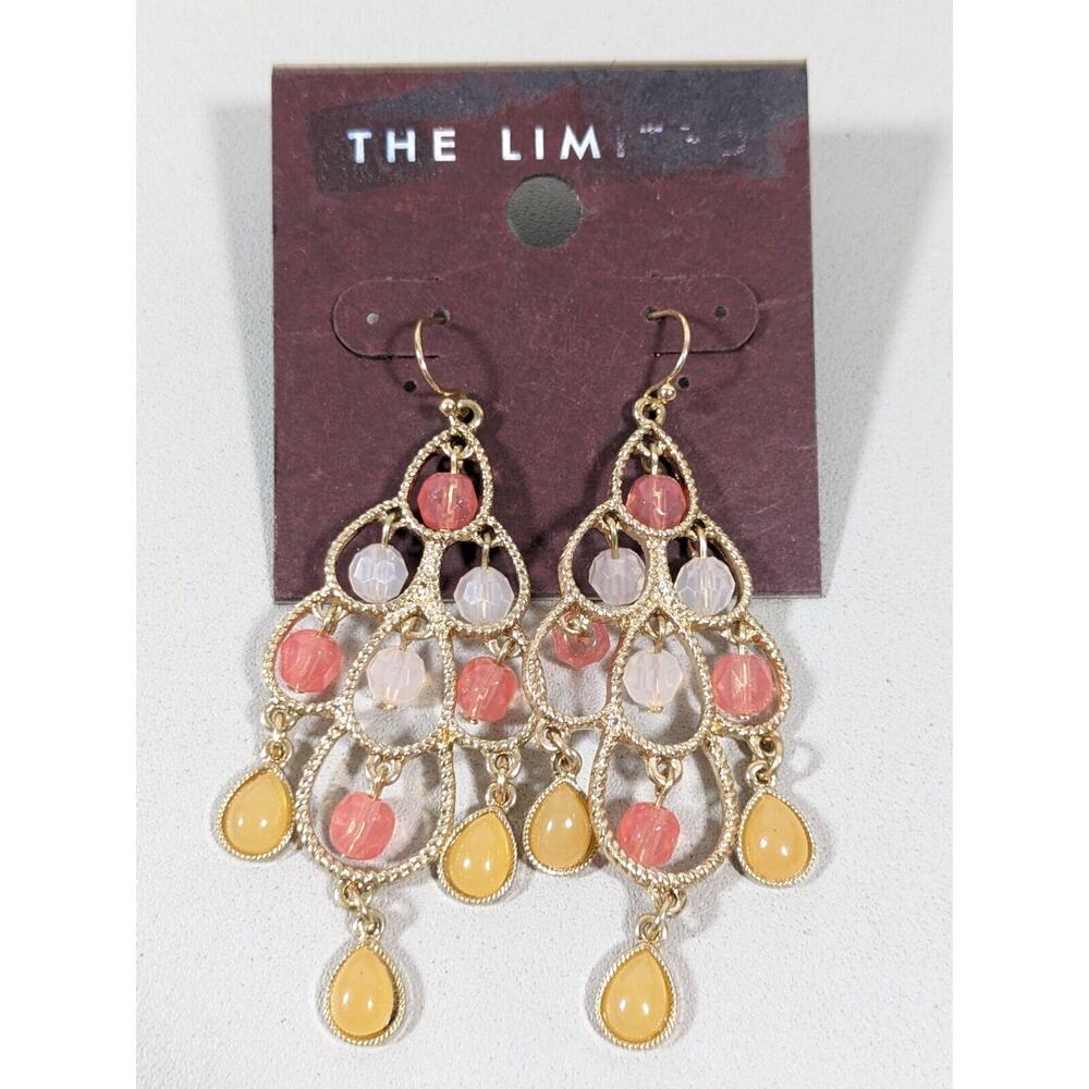 The Limited Pink Yellow Charm Gold tone Chandelier Dangle Hook Earrings